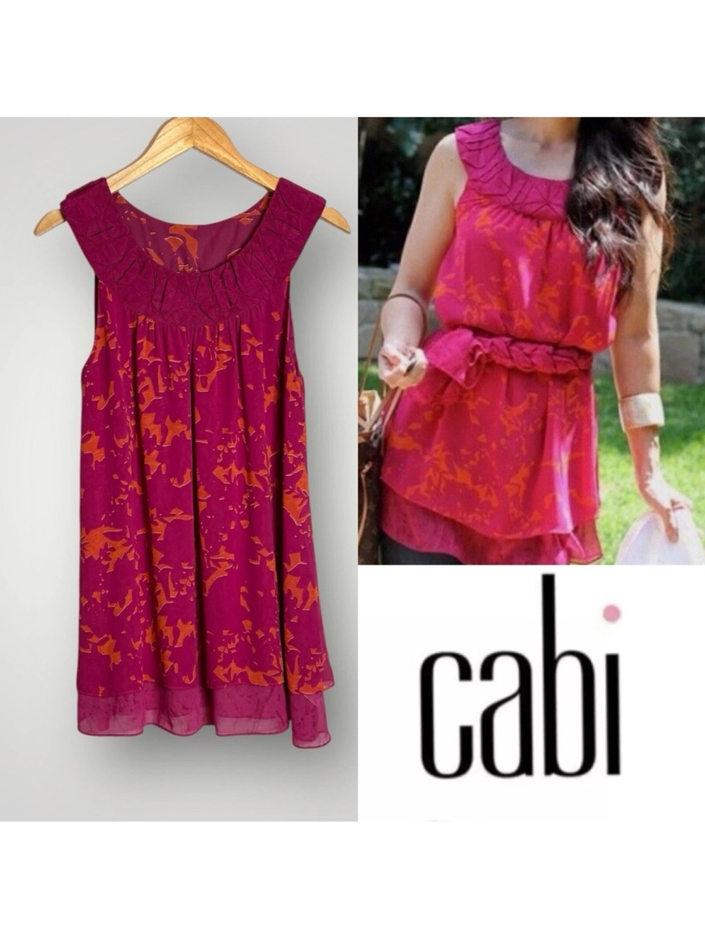 CAbi Origami Tunic Sleeveless Tunic in Pink/Orange Sz Small